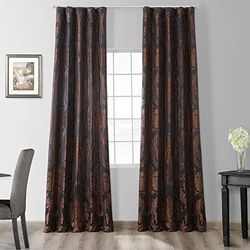 HPD Half Price Drapes Designer Damask Curtains for Room Decoration 84 Inches Long Faux Silk Room Darkening Curtains (1 Panel), 50W x 84L, Magdelena Black/Copper