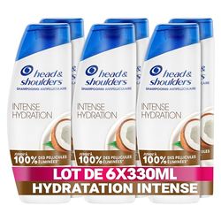 Head & Shoulders Intense Hydration Shampoing Antipelliculaire 6x330ml à l'Huile de Coco; Usage Quotidien; Jusqu'à 100% des Pellicules Éliminées, Cliniquement Prouvé; Tous Types de Cheveux