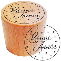 Aladine - Tampons Bois Rond « Bonne Année » - ø 2,8 cm - Bois 100% FSC - Tampon Nouvelle Année 2024 pour Loisirs Créatifs, Invitations, Cartes de Voeux, Menus, Cadeaux - Étoiles - 1879