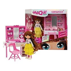 UNIQUE EYES - Set Beauty Day avec poupée articulée Haute 25 cm Incluse Qui Suit Votre Regard, Salon de beauté avec Beaucoup d'accessoires, pour Filles à partir de 3 Ans, Jeux Pretiers, MYM02000