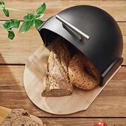 HOMLA Bread Bin Bread Storage Metal Lid Bread Storage Box for Fresh Baking Darvin Black 37 x 26 x 22 cm