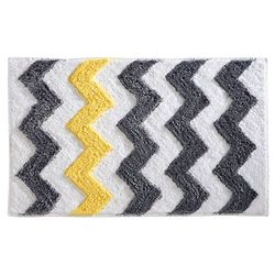iDesign Chevron Tapete de casa de banho antiderrapante e de secagem ideal, tapete de banho de poliéster de microfibra com zigue-zague, cinzento/amarelo, 86 x 53 cm