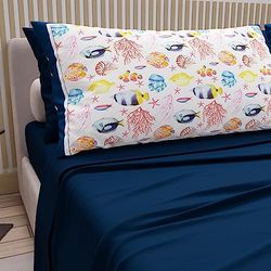 PETTI Artigiani Italiani - Cotton Sheets with Pillowcases in Digital Print, Double Bedsheets, Complete Bed Set, Night Blue, 100% Made in Italy