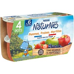 Nestlé Naturnes Purée de Fruits Bébé Pommes, Fraises, Myrtilles - Dès 6 mois - 4x130g