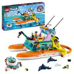 LEGO Friends Sea Rescue Boat Toy Playset with Dolphin Animal Figures and Submarine, Eco Educational Set, Animal Care Gift for Kids, Girls, Boys 7 Plus Years Old 41734