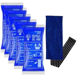 REMEDY Bolsas de Gel para Frío y Calor. Incluye 1 Funda de Tela con Banda de Compresión. Ideal para Tratamiento de Dolores y Lesiones. Reutilizables Nevera y Microondas (5 Bolsas 1 Cubierta)