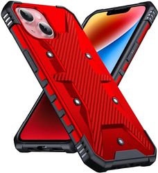 DASFOND Hoes voor iPhone 14/13, case met camerabescherming, upgrade 2024, militair, schokbestendig, robuust, heavy duty bumper, telefoonhoes, beschermhoes, cover, rood
