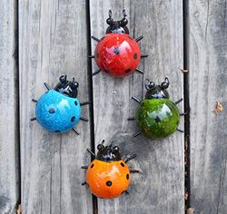 GIFTME 5 Lot de 4 Sculptures murales décoratives en métal pour Jardin en Forme de coccinelles