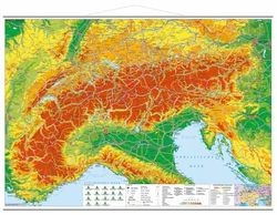 Der Alpenraum mit Weitwander- und Radfernwegen: Wandkarte mit Metallbeleistung