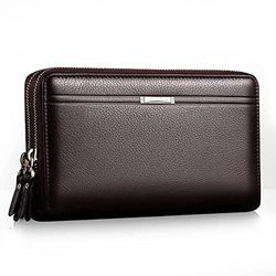 Cartera de Mano de Cuero para Hombre, para teléfono Celular, Grande, de Viaje, Tarjeta de Visita, Marrón, L, Casual