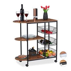 Relaxdays Kitchen Trolley, Steel 50% fibreboard, Black/Brown, 84 x 83 x 37 cm