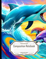 Composition Notebook College Ruled: Dolphin Surfing in the Waves, Playful and Vibrant Design, Size 8.5x11 Inches, 120 Pages