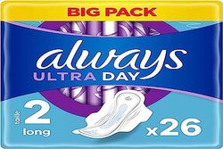 Always Ultra Toallas Higiénicas, Tamaño 2, Largo, 26 Servilletas con Aletas, Flujo Moderado Día, Max Confort, Super Absorbentes y Ultrafinas