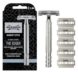 Wilkinson Sword Double Edge Razor For Men, Barber's Style Wet Shavers for a Close and Comfortable Shave, 1 Double-Sided Razor Handle plus 5 Blades Refills Pack