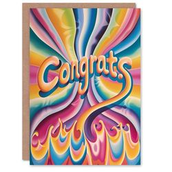 Artery8 Congratulations Card Fun Rainbow Trippy Congrats Hippy Retro Psychedelic For Him Her Man Woman Girl Boy Wife Husband Greeting Card