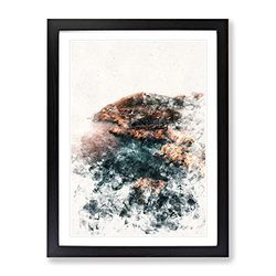 Coastline Of Ibiza In Spain Watercolour Modern Framed Wall Art Print, Ready to Hang Picture for Living Room Bedroom Home Office Décor, Black A4 (34 x 25 cm)