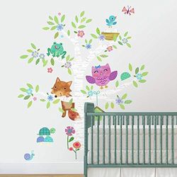 RoomMates - Adhesivo Decorativo para Pared, tamaño Gigante, diseño de Motivos del Bosque de Animales bebé y Abedul