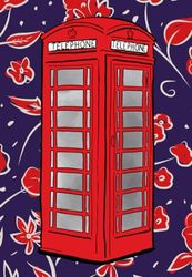 Red London England UK Telephone Box Journal: Red Flowers on Navy Blue