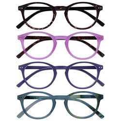 OPULIZE Zen Reading Glasses 2 Pack Cool Round Frame Spring Hinges Scratch Resistant Shiny Dark Brown Pink Matt Purple Turquoise Mens Womens RRRR24-245Q +2.00