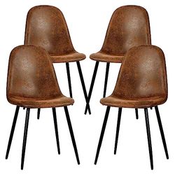 FurnitureR Zestaw 4 zamszowych krzeseł kuchennych z metalowymi nogami do salonu, jadalni, brązowe