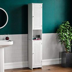 Bath Vida Home Discount Liano - armário alto para casa de banho com portas do tipo persiana, para armazenamento, colocado de pé sobre o chão, cor branca