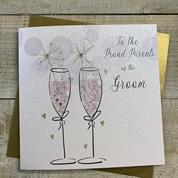 WHITE COTTON CARDS Tarjeta de boda con texto en inglés Orgullosos padres del dormitorio, acabado a mano (D190)