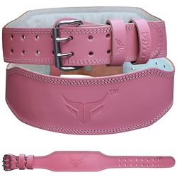 Mytra Fusion Gewichtheffen riem Womens echt lederen hijsriem terug ondersteuning gym riem voor training, gewichtheffen, deadlift en powerlifting (S, Pink)