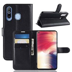 Carcasa de telefono Litchi Texture Horizontal Flip Funda de Cuero for Galaxy A8S, con Billetera, Soporte y Ranuras for Tarjetas (Negro) (Color : Negro)