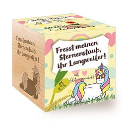 Feel Green Grow Your Own Houten eenhoorn met lasergravure "Fresst Meinen Sternenstaub, Your Langweiler" - Duurzaam cadeau-idee - Milieuvriendelijk - Gemaakt in Oostenrijk