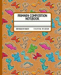 Primary Composition Notebook: Cute Dinosaur Primary Story Journal For Grades K-2 with dotted midline and picture space