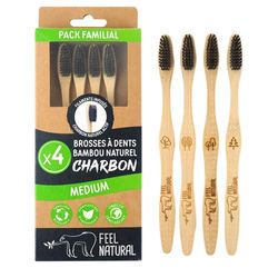 Lot 4 brosses à dents Charbon - Médium - Feel Natural