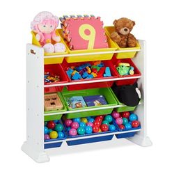 Relaxdays Etagère pour Enfants, avec 12 boîtes Rangement, pour Jouets, Bambins, HlP: 90x88,5x37 cm, coloré