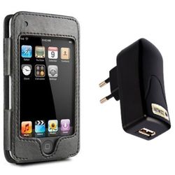 Artwizz PowerPlug black en Philips HipCase leer voor Apple iPod touch, touch 2G - bundel! touch 2G incl. USB-lader zwart