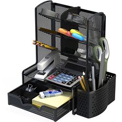 Simple Houseware SHW 6-Compartment Desktop Organizer with Drawer, Black