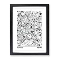 City Map Bristol Uk Modern Framed Wall Art Print, Ready to Hang Picture for Living Room Bedroom Home Office Décor, Black A2 (64 x 46 cm)