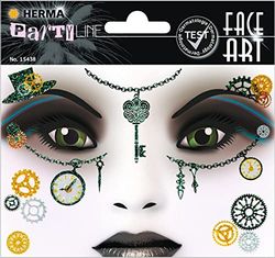 HERMA 15438 - Pegatinas de arte facial Steampunk Amelia, dermatológicamente probadas, despegables, tatuajes temporales, pintura de cara con purpurina para carnaval, Halloween, niños y adultos