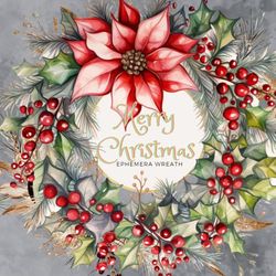 Cut and Craft: Christmas Wreath Ephemera: cute wreath with christmas tree and winter flower in vintage style