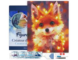 Figured’Art Diamond Painting Broderie Diamant 40x50cm Avec Cadre Toile Tendue Strass Perles Carrés - Petit renard et guirlande éclairée - Kit Complet 5D DIY Activité Manuelle Loisirs Créatifs Adultes