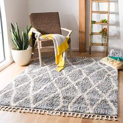 Safavieh Yena Tapis à Franges en polypropylène tissé Crème/Bleu 62 x 240 cm Yena Tapis à Franges en polypropylène tissé Gris/crème 200 x 300 cm 200 X 300 cm Gris/crème