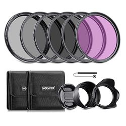 NEEWER 62 mm Kit de filtro ND e acessórios de lente, ND2 ND4 ND8 UV FLD CPL(polarizador circular) conjunto de filtros com tampa de lente / para-sol de lente em forma de Tulipa/para-sol de lente de