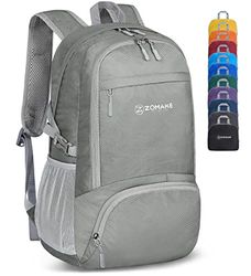 ZOMAKE Lichtgewicht opvouwbare rugzak, 30 liter, kleine opvouwbare rugzak, wandelrugzak, waterdicht, voor dames en heren, outdoor, wandelen, Grijs-nieuw, M