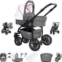 Friedrich Hugo PCS_BERLIN-GEL-DE-GS-07 Friedrich Hugo Berlin, 3-in-1 combi kinderwagen complete set, GEL banden, grijs