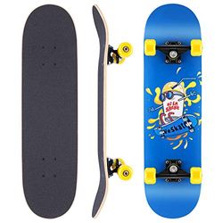 Hikole Skateboard voor beginners, 70 x 20 cm, complete rolplank van Canadees esdoorn, 7-laags, concave rolplanken met dubbele voet voor kinderen, jongeren en volwassenen.