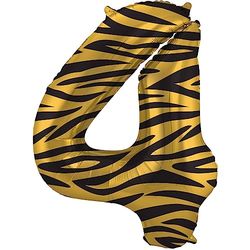 Folat 64164 Birthday Balloon Number 4 Tiger Chic Lion Brown Black 86 cm Helium Decoration Birthday Decoration Balloon Number Colourful