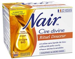 NAIR - Cera rituale dolcezza agli oli di Argan e di Enotera, speciale pelli secche e sensibili, si rimuove senza strisce, barattolo da 400 g + 2 salviettine "Finitura Perfetta"