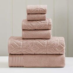 Amrapur Overseas Modern Threads Set da 6 pezzi, 2 asciugamani da bagno, 2 asciugamani per le mani, 2 asciugamani tinti in filo di diamante, set di asciugamani jacquard rosa antico
