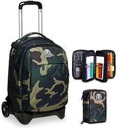 Invicta Trolley New Tech, Camouflage, Verde Militare, 3 in 1 Zaino Sganciabile, Scuola & Tempo Libero, Astuccio 3 Zip Bambini E Ragazzi, Verde Militare, Taglia Unica