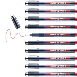 Edding e-1800 0.1-0.3-0.5-0.7 - Lot de 10 Feutres à Pointe ogive gainée métal pour Dessin technique 0,1 mm Rouge