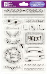 Borders, Frames, & Icons Clear Stamp Set (19 Individual Stamps), White