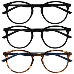OPULIZE Met Gafas de Lectura con Bloqueo de Luz Azul 3-Pack Montura Redonda Negra Marrón Morado Resistente a Arañazos Bisagras de Muelle Ordenador Gaming Antirreflejante Hombre Mujer BBB60-112 +1.00
